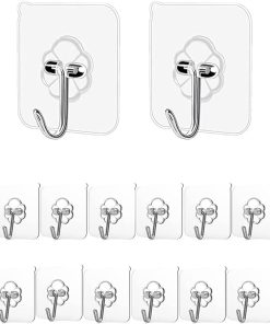 Adhesive Hooks Kitchen Wall Hooks - 24 Packs Heavy Duty 24lb(Max) Nail Free Transparent.Waterproof.Sticky Stainless Hangers for Keys.Bathroom. Shower. Outdoor. Kitchen.Door.Home Improvement.Utility
