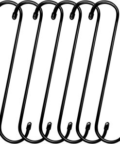 ESFUN 6 Pack 12 inch Extra Large S Hooks Black Heavy Duty Long S Hooks for Hanging Plant Extension Hooks for Kitchenware.Utensils.Pergola.Closet.Flower Basket.Garden.Patio.Indoor Outdoor Uses
