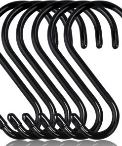 DINGEE 6 Inch Heavy Duty S Hooks. Large S Hook for Hanging Plants. Vinyl Coated S Hook 6 Pack Sturdy Non Slip Black S Hooks for Hanging Closet.Bird Feeders.Kitchen.Large Object.Garden Tools