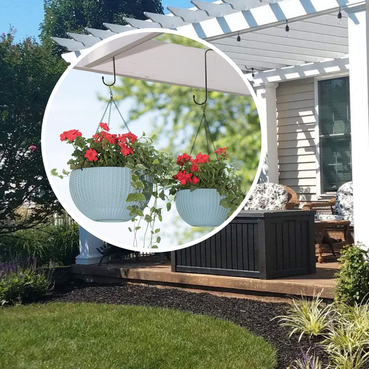 ESFUN 6 Pack 12 inch Extra Large S Hooks Black Heavy Duty Long S Hooks for Hanging Plant Extension Hooks for Kitchenware.Utensils.Pergola.Closet.Flower Basket.Garden.Patio.Indoor Outdoor Uses - Image 3