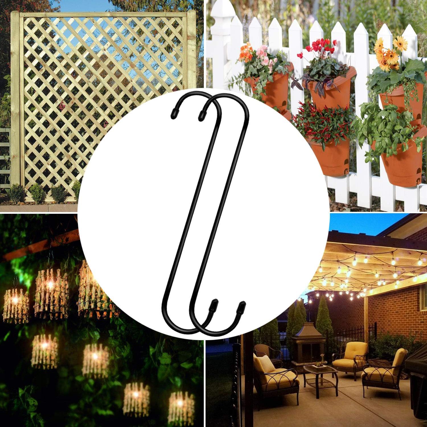 ESFUN 6 Pack 12 inch Extra Large S Hooks Black Heavy Duty Long S Hooks for Hanging Plant Extension Hooks for Kitchenware.Utensils.Pergola.Closet.Flower Basket.Garden.Patio.Indoor Outdoor Uses - Image 4